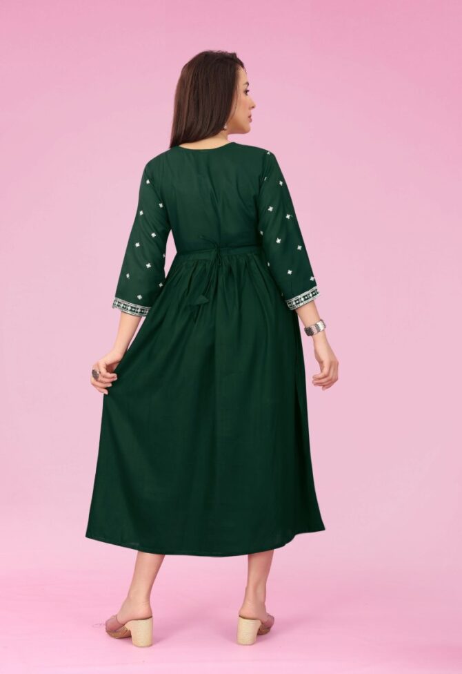 Rayon Embroidered Round Kurti in Grey by Premroop