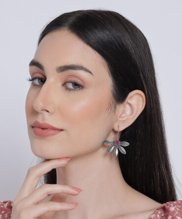Red Oxidized Floral Drop Earrings