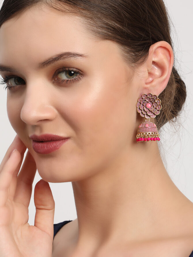 Traditional Gold Plated Enamelled Party Wear Jhumka Earring