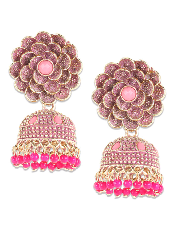 Traditional Gold Plated Enamelled Party Wear Jhumka Earring