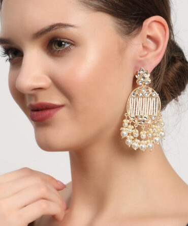 Gold-Plated Handcrafted Kundan Pearl Studded Multistrand Earrings