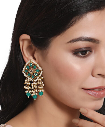 Green & White Floral Drop Earrings