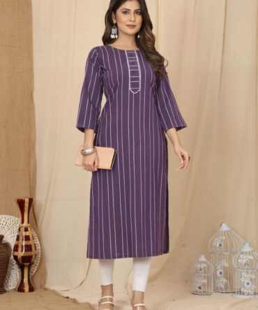 Purple Cotton Weaving Straight Kurti Collection by Premroop