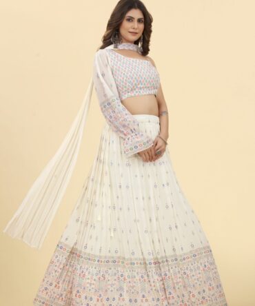 Wonderful White Georgette One Shoulder Lehenga Set