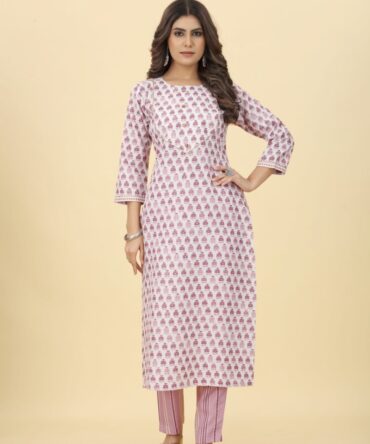 Pink Cotton Summer Classic Kurta and Bottom Set
