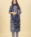 Blue Summer Printed Cotton Kurta with Pants & Dupatta
