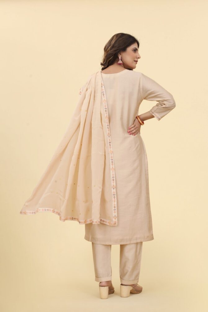 Sorrel brown Jacquard Kurta with Pant  & Chinon Dupatta Set
