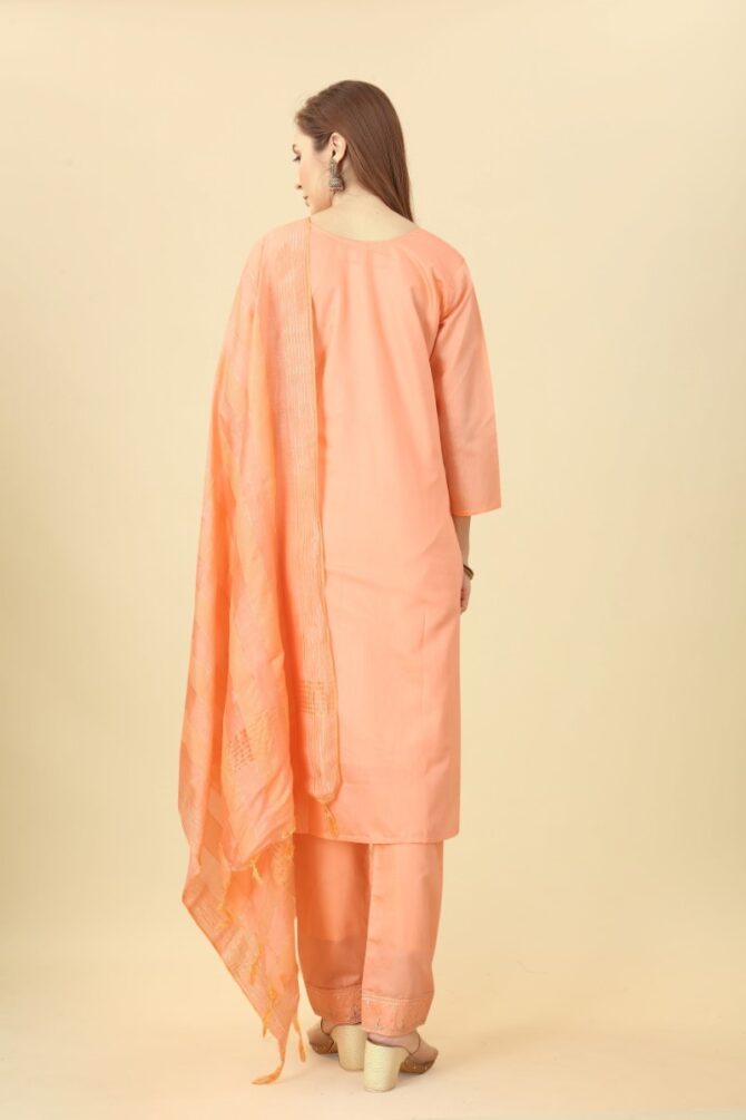 Opulent Orange Splendor: Golden Embroidered Chanderi Kurta Set by Premroop
