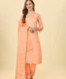 Opulent Orange Splendor: Golden Embroidered Chanderi Kurta Set by Premroop