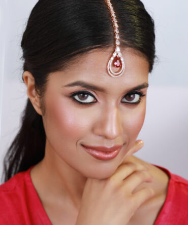 Rose Gold-Plated Magenta AD-Studded & White AD Studded Maangtikka