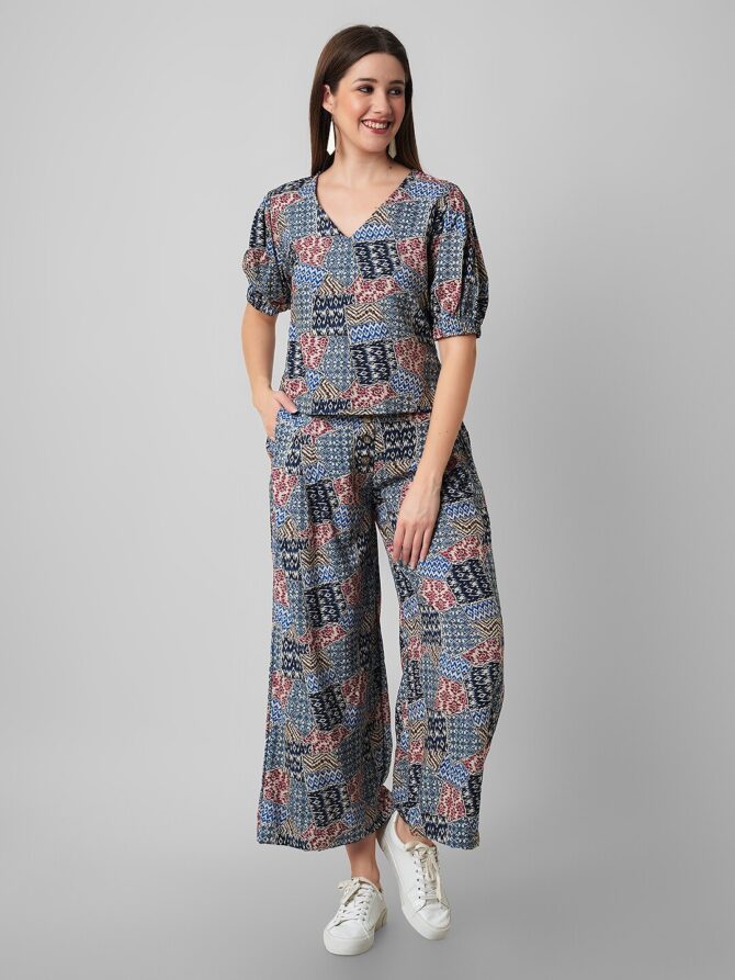 Printed Pure Cotton Top And Palazzos Co-Ords With Size variation