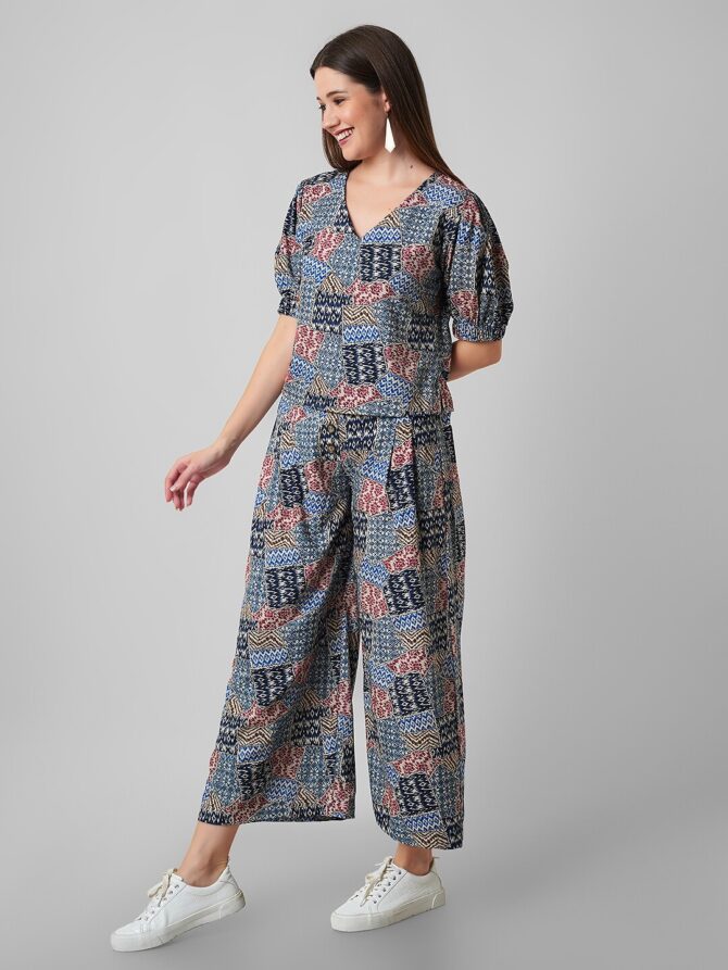 Printed Pure Cotton Top And Palazzos Co-Ords With Size variation