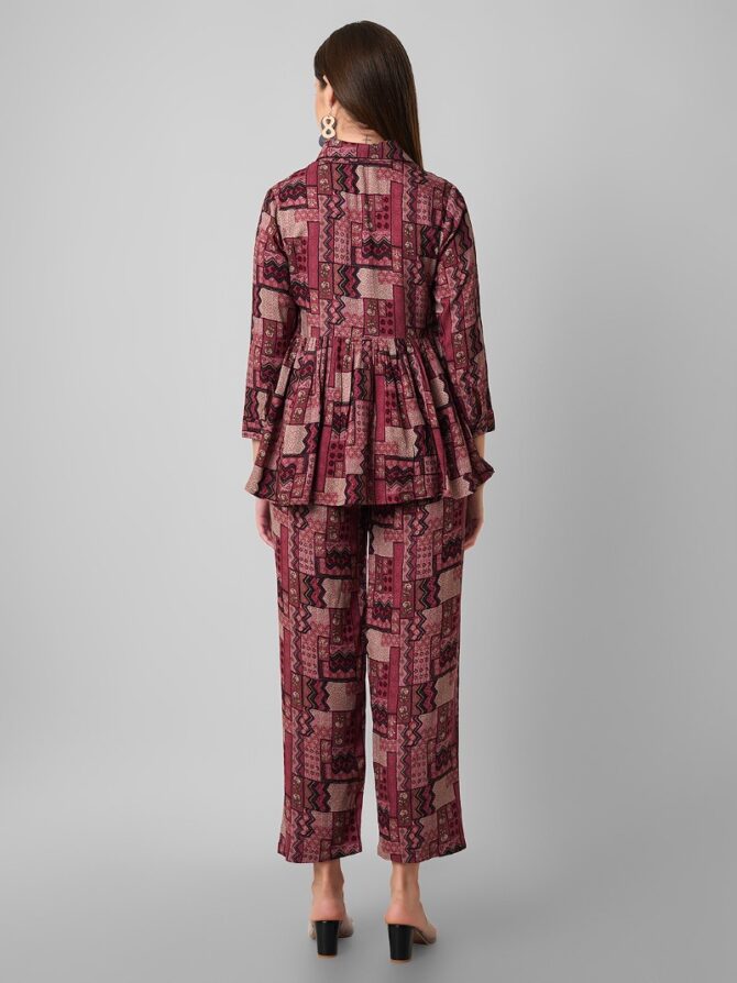 Women's Rayon Foil Printed Relaxed Fit and Flare Two Piece Co-Ord Set