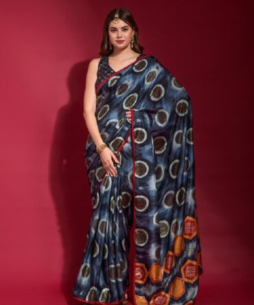 Adveti Majestic Smooth  Silk Traditional Saree With Square Piping Border (Black)