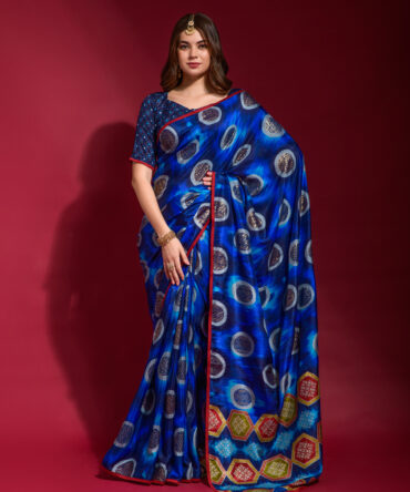 Adveti Majestic Smooth Silk Traditional Saree With Square Piping Border (Blue)
