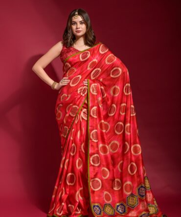 Adveti Majestic Smooth Silk Traditional Saree With Square Piping Border (Red)