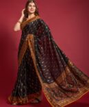 Kalindari Smooth  Silk Traditional  Saree (Black)