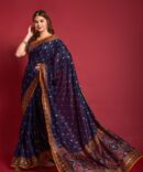 Kalindari Smooth  Silk Traditional  Saree (Navy Blue)