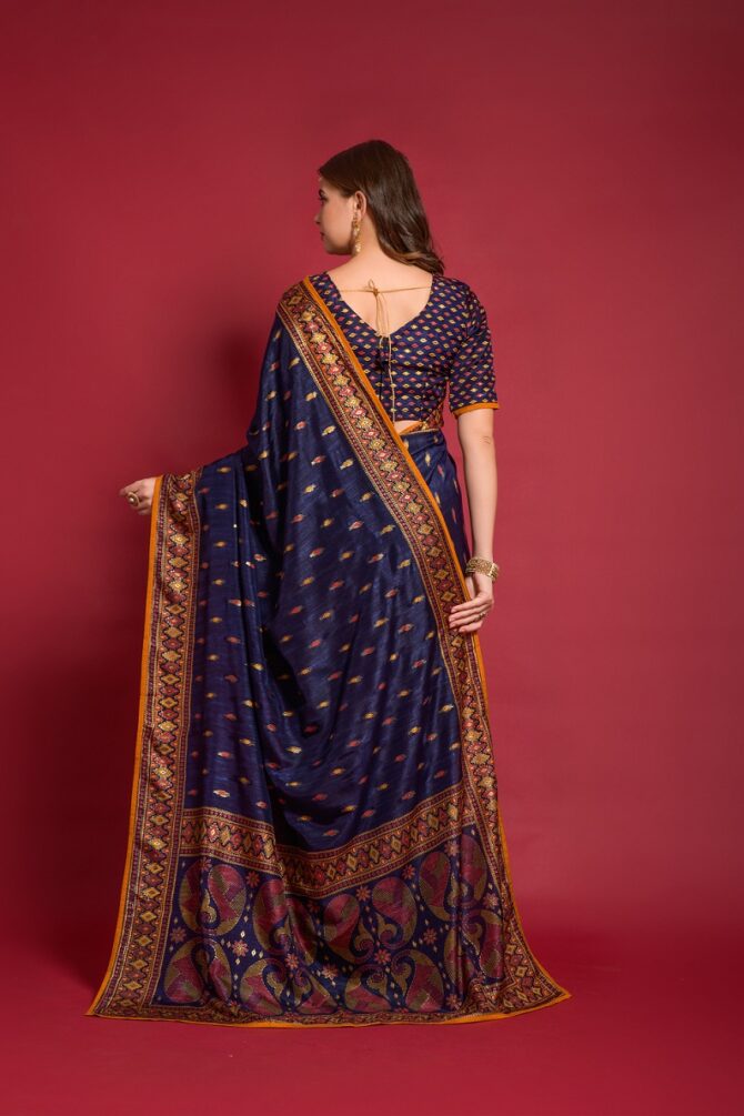 Kalindari Smooth  Silk Traditional  Saree (Navy Blue)