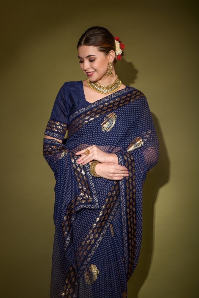 Khushi Brasso Heavy Georgette saree (Navy Blue)