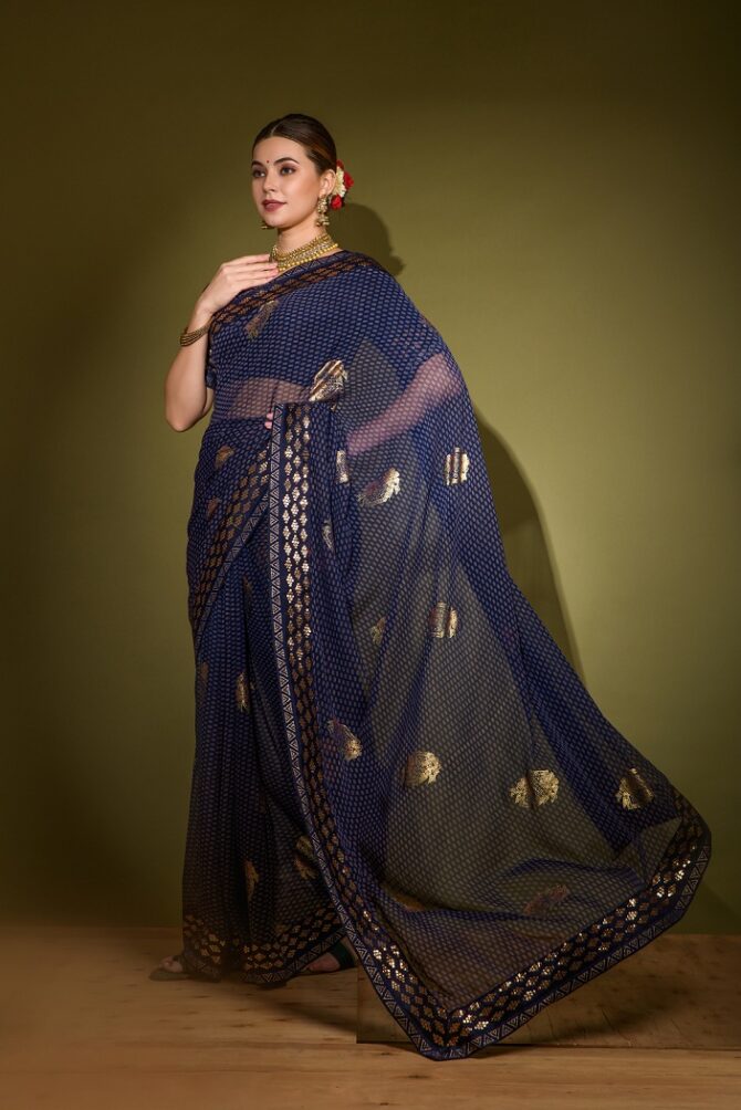 Khushi Brasso Heavy Georgette saree (Navy Blue)