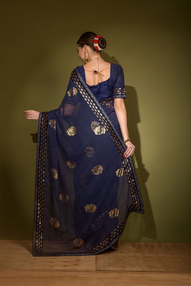Khushi Brasso Heavy Georgette saree (Navy Blue)