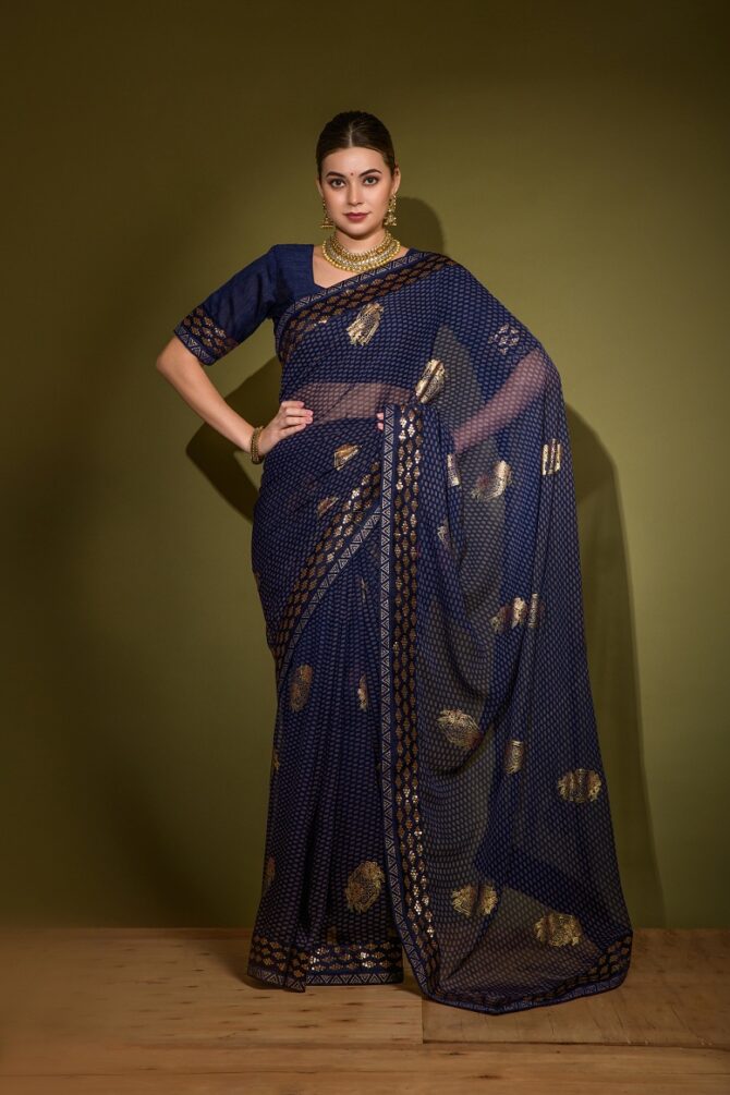Khushi Brasso Heavy Georgette saree (Navy Blue)