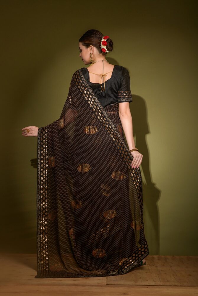 Khushi Brasso Heavy Georgette saree (Black)