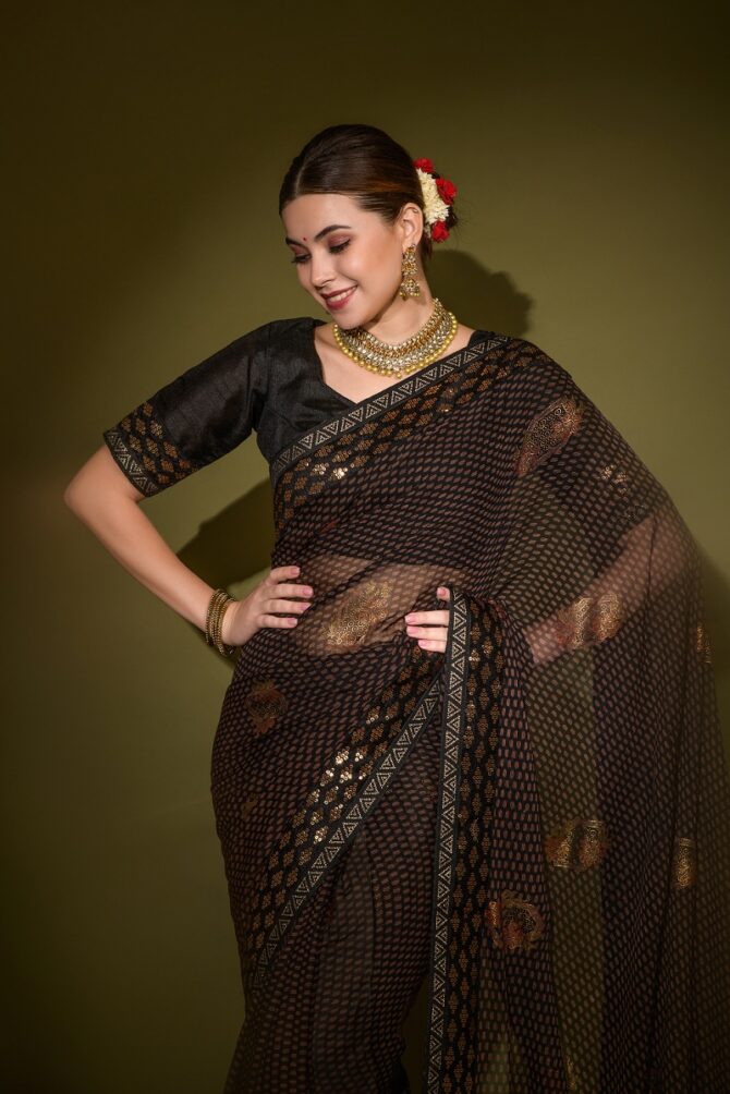Khushi Brasso Heavy Georgette saree (Black)