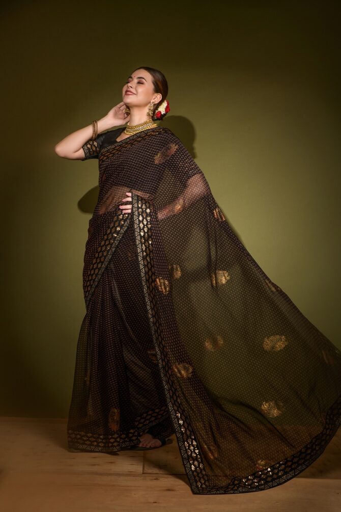 Khushi Brasso Heavy Georgette saree (Black)