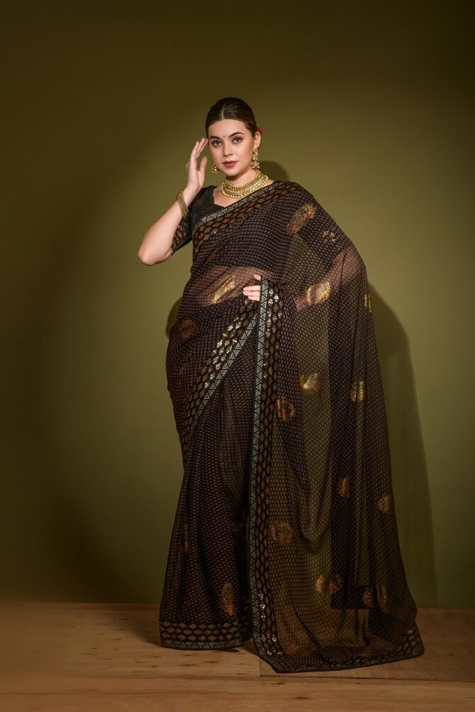 Khushi Brasso Heavy Georgette saree (Black)