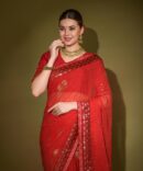 Khushi Brasso Heavy Georgette saree (Red)