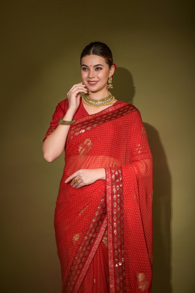 Khushi Brasso Heavy Georgette saree (Red)