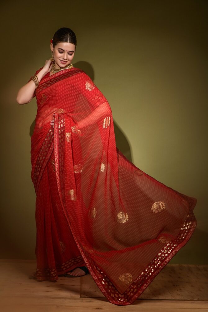 Khushi Brasso Heavy Georgette saree (Red)