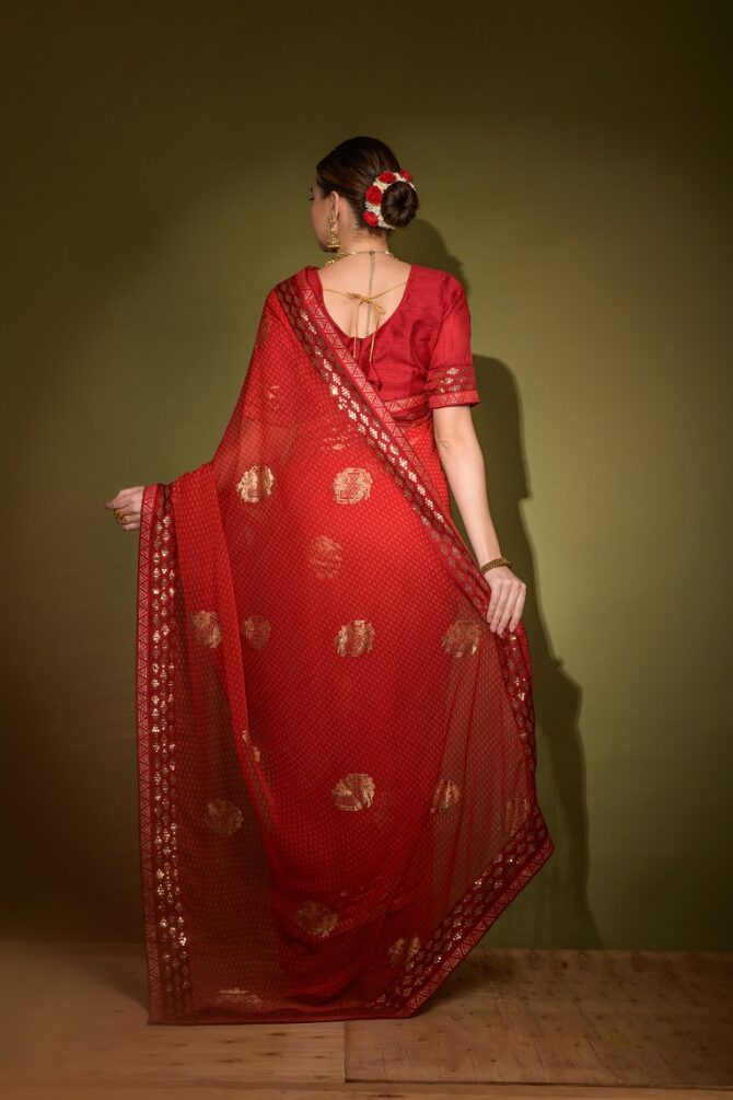 Khushi Brasso Heavy Georgette saree (Red)