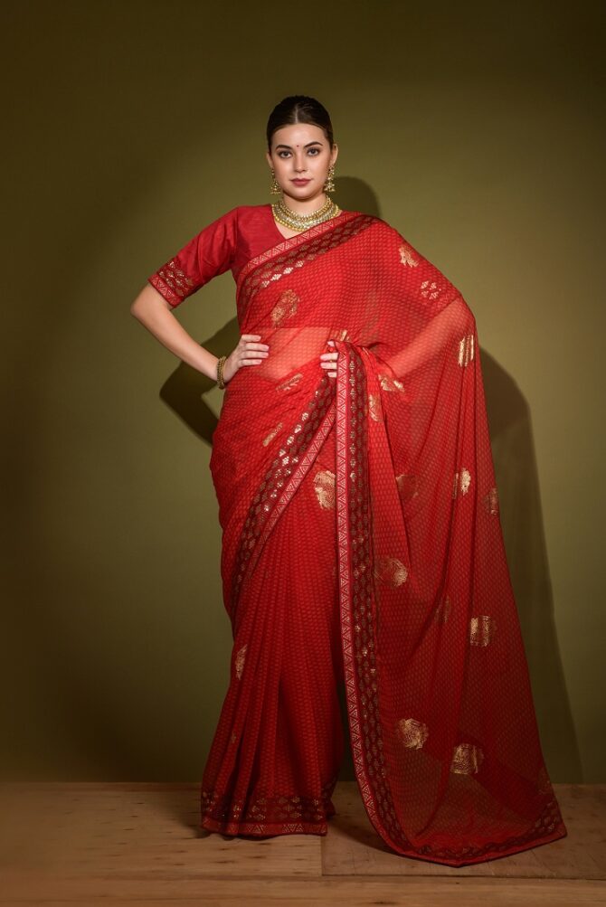 Khushi Brasso Heavy Georgette saree (Red)