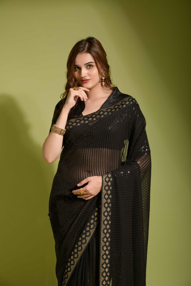 Koski Beautiful Plain Sequence Saree
