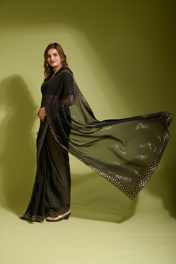 Koski Beautiful Plain Sequence Saree