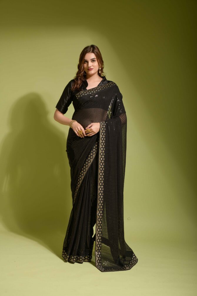 Koski Beautiful Plain Sequence Saree