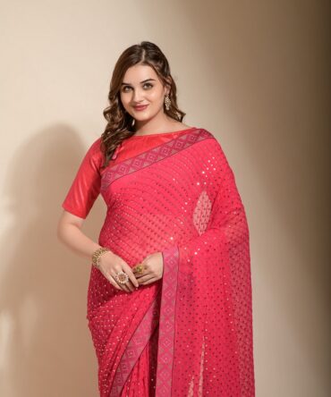 Beautiful Koski Chokdi Sequance Saree (Pink)