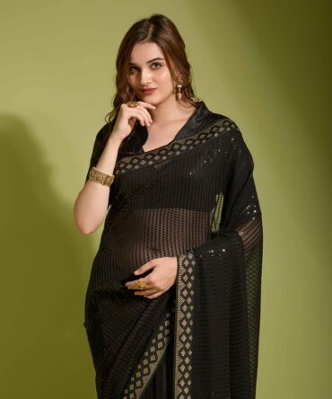 Beautiful Koski Plain Sequance Saree (Black)