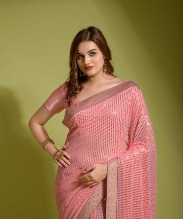 Beautiful Koski Plain Sequance Saree (Pink)
