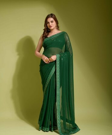 Beautiful Koski Plain Sequance Saree (Green)