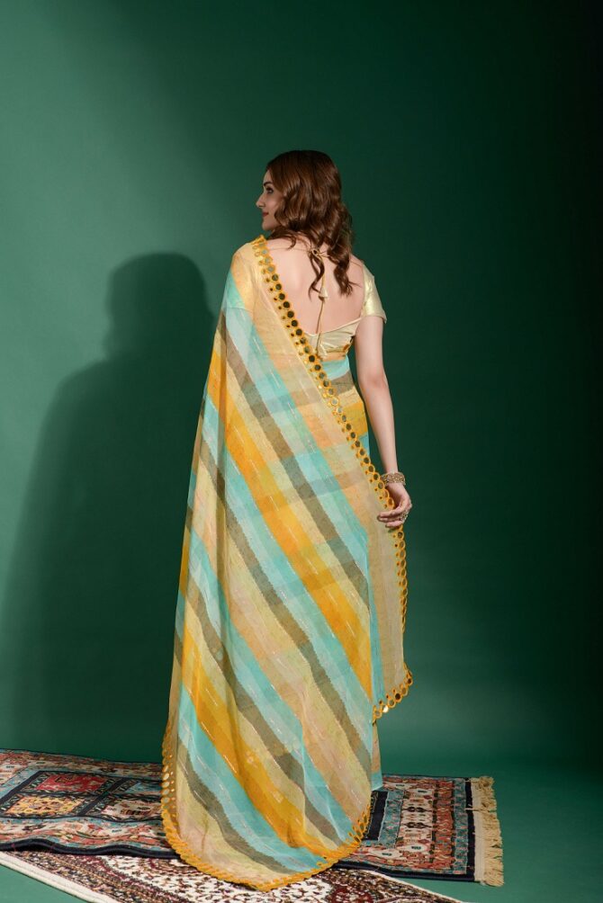Laheriya Heavy Chiffon Printed Saree (Yellow)