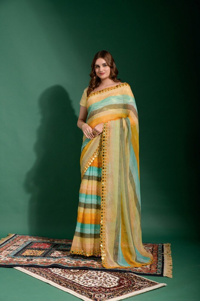 Laheriya Heavy Chiffon Printed Saree (Yellow)