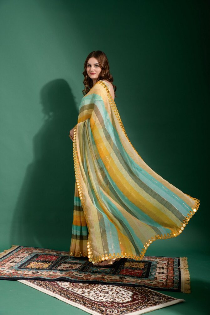 Laheriya Heavy Chiffon Printed Saree (Yellow)