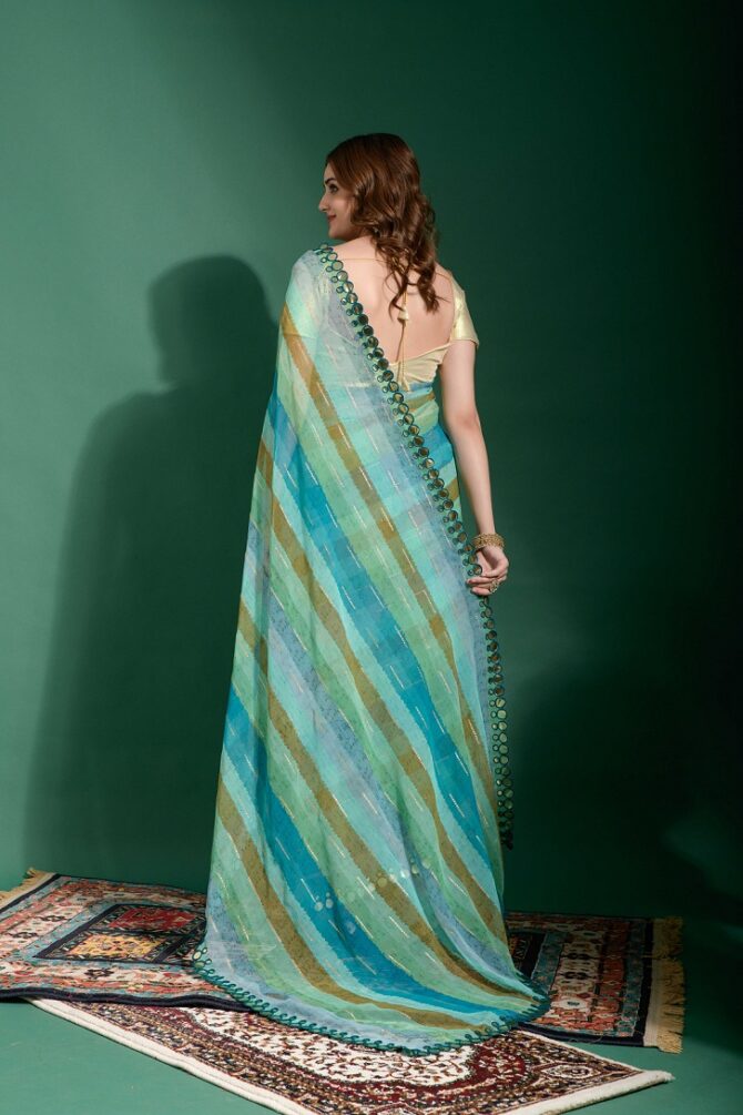 Laheriya Heavy Chiffon Printed Saree (Petrol)