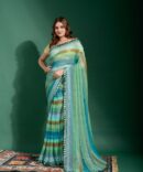 Laheriya Heavy Chiffon Printed Saree (Petrol)