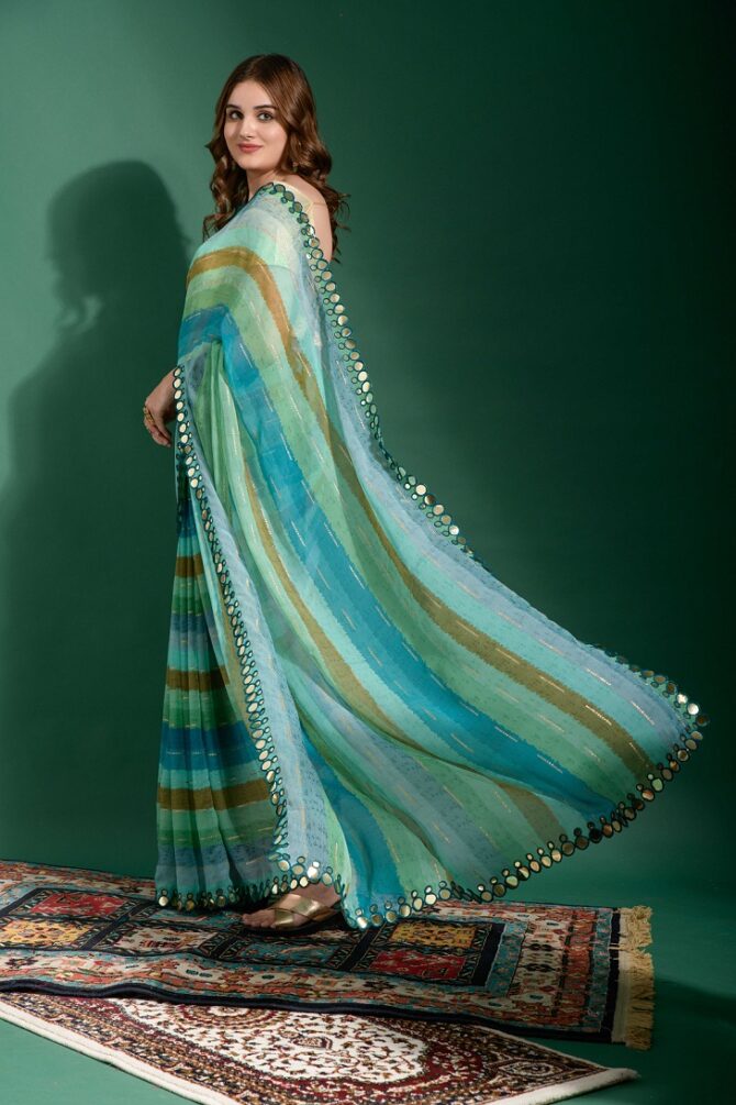 Laheriya Heavy Chiffon Printed Saree (Petrol)