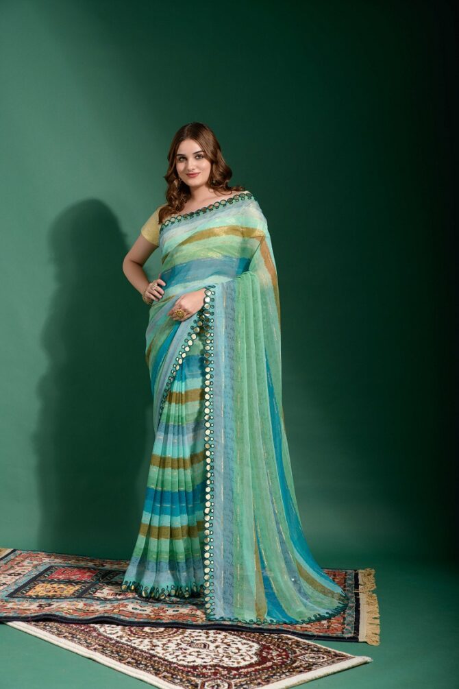 Laheriya Heavy Chiffon Printed Saree (Petrol)